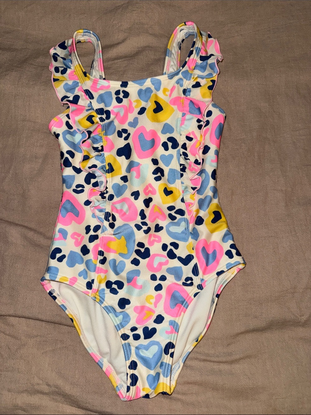 Cat & Jack Girls' Heart Print One-Piece Swimsuit in Pink, Blue, Yellow, Navy